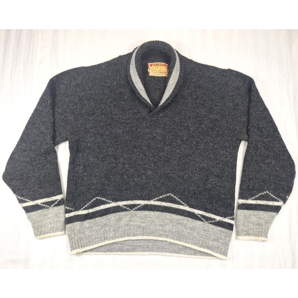 Vintage McGregor Shawl Collar Sweater Mens 44 Orlon Knit Nordic Grey Made in USA